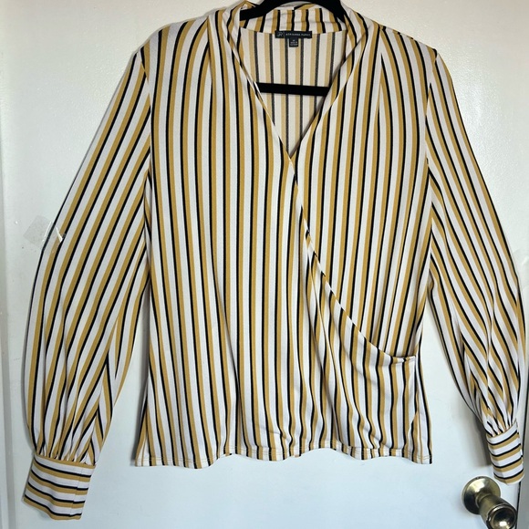 Adrianna Papell Cream and Gold Striped Blouse - Picture 2 of 8